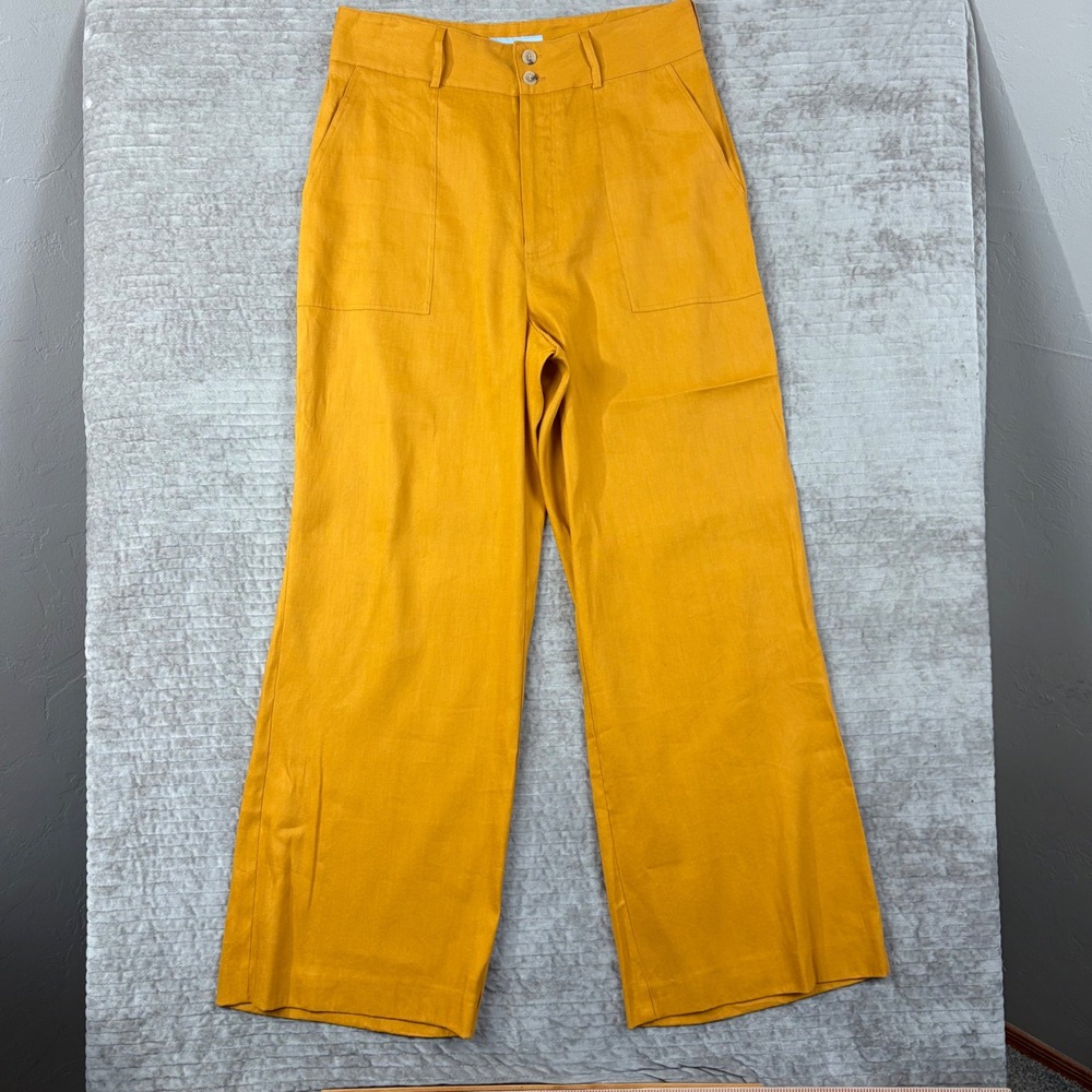 Antonio Melani Womens Mustard Yellow Linen Blend‎ Wide Leg Trousers Size 10